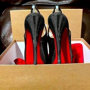 Christian Louboutin NoPrive 120 platform peep suede metallic Slingback EU37.5